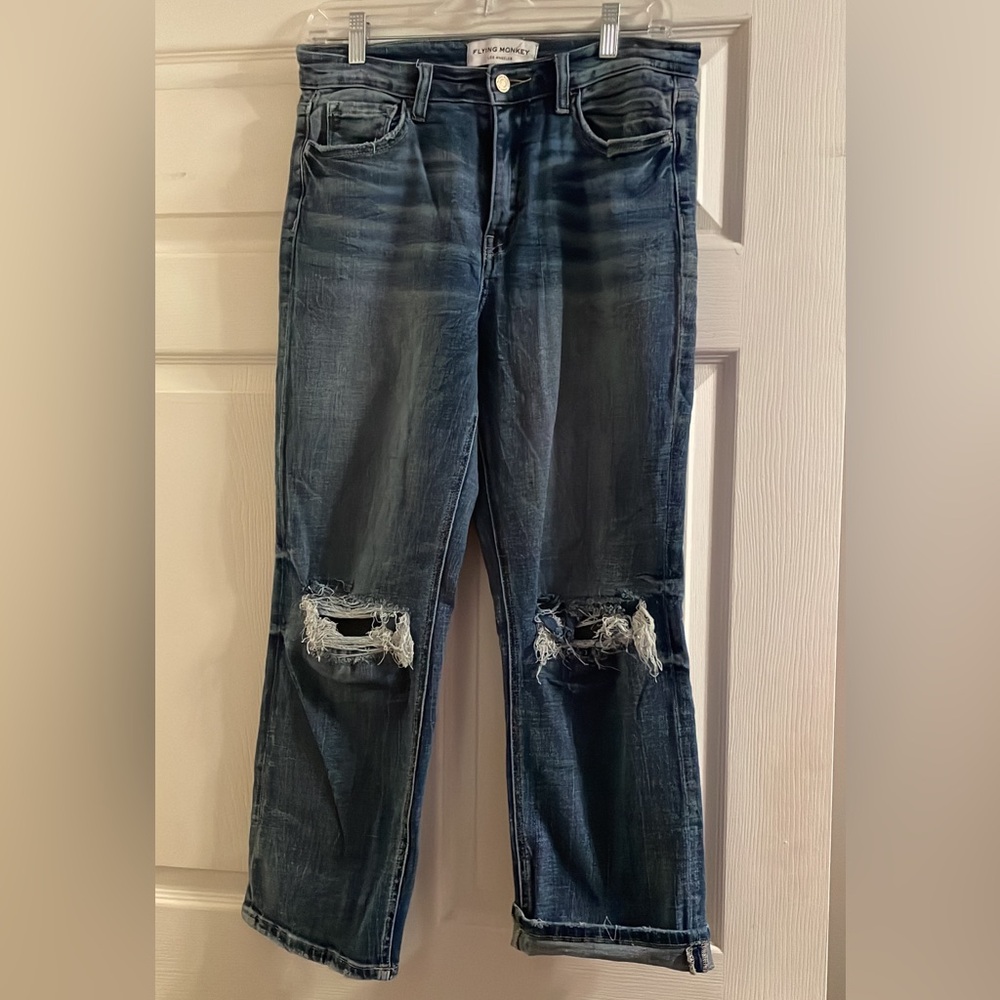 Straight Leg Distressed Jeans
